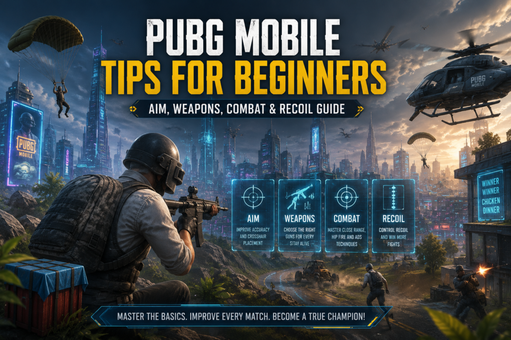 PUBG Mobile Tips for Beginners feature image showing aim weapons combat and recoil guide