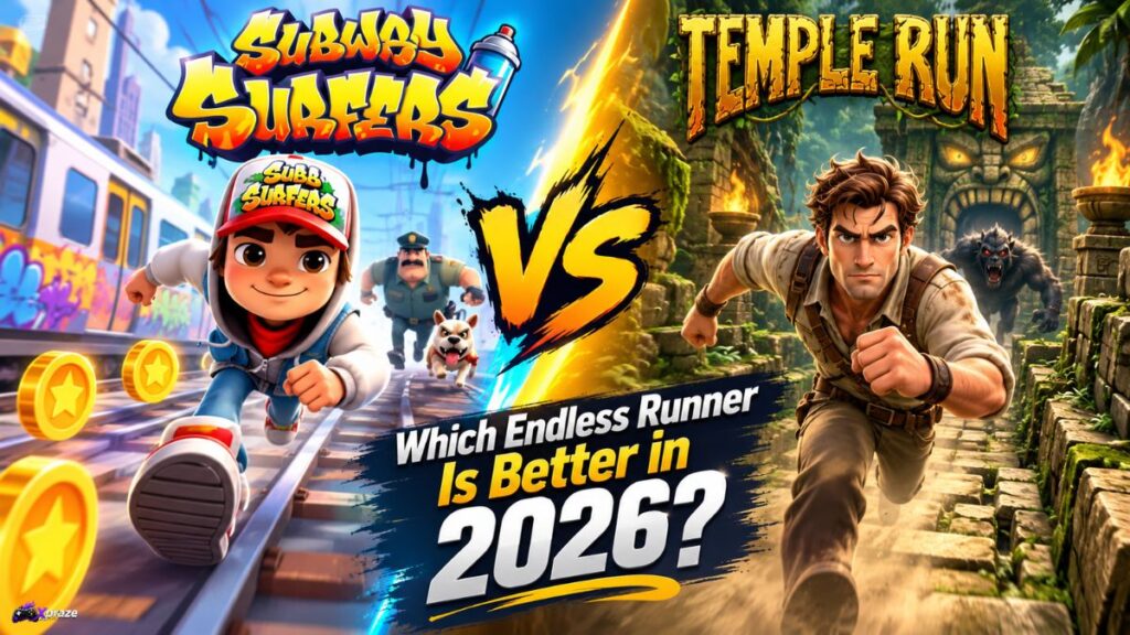 Subway Surfers vs Temple Run comparison showing two endless runner games in 2026