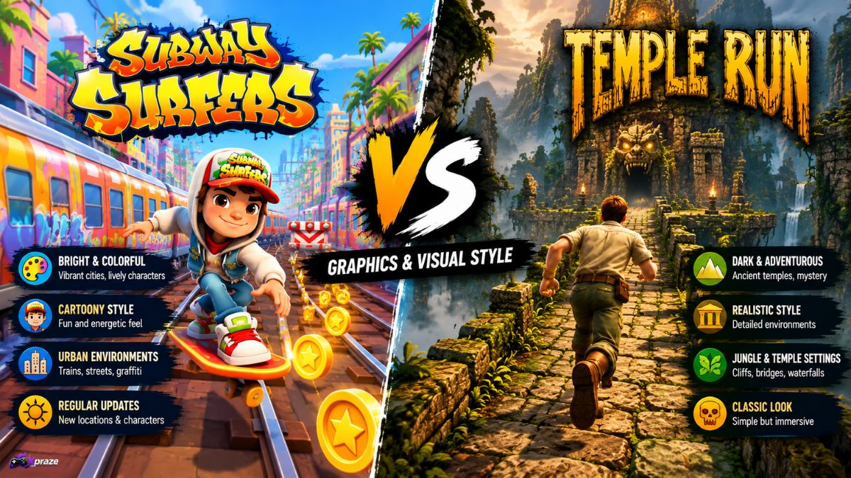 Subway Surfers vs Temple Run graphics and visual style comparison