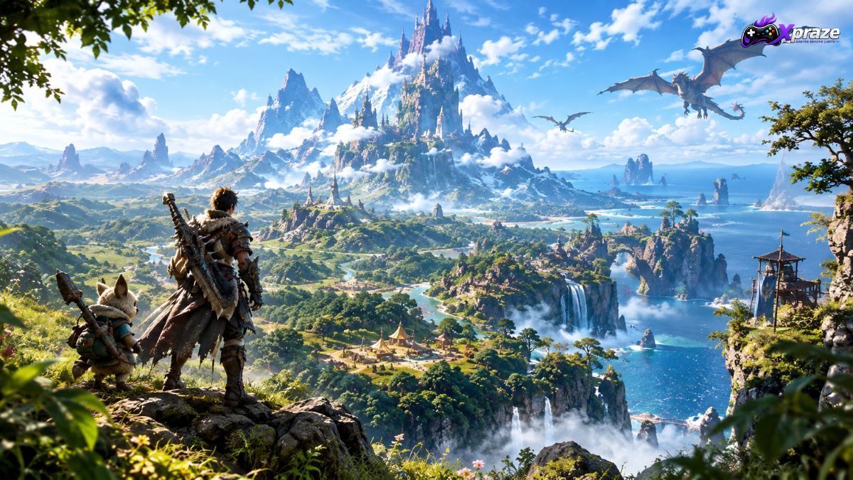 Fantasy landscape representing the world of Aesoland in Monster Hunter Outlanders