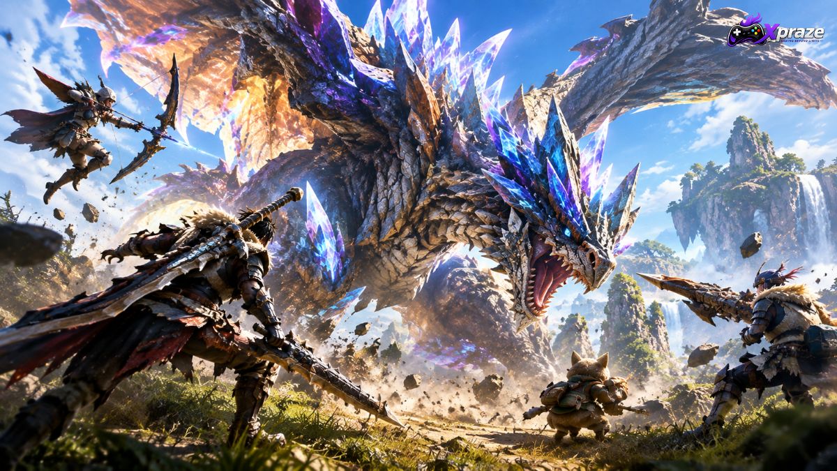 Fantasy monster battle illustration for Monster Hunter Outlanders gameplay